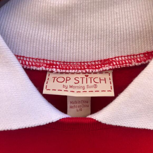 NWT Topstitch Red Sweatshirt Daisy Embroidered Collar Size L - Picture 3 of 4